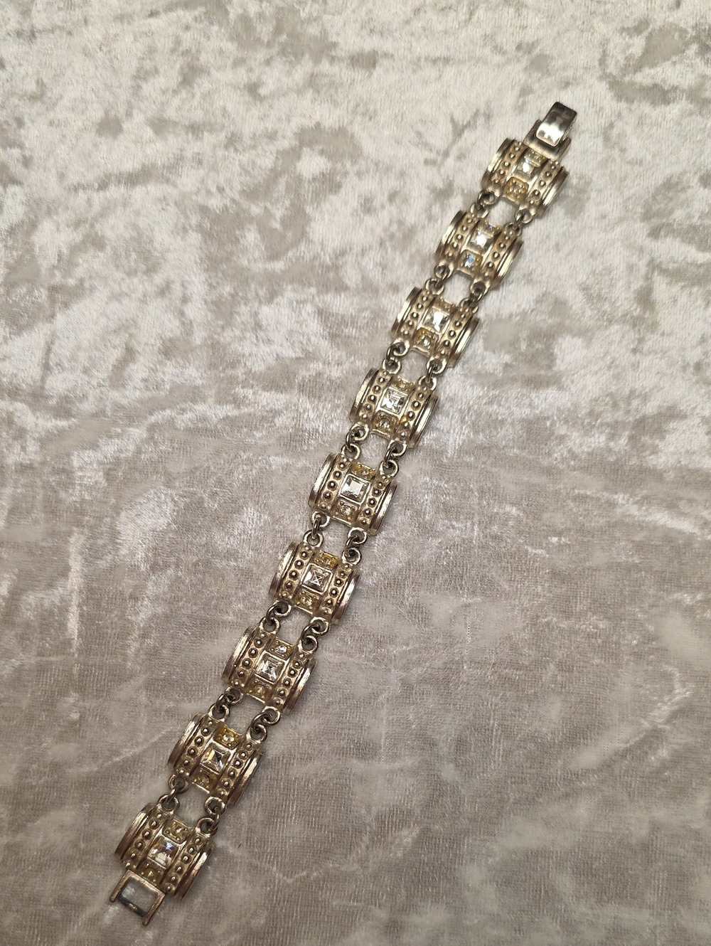 Vintage Silver-Tone Crystal Link Art Deco Ecclectic Bracelet
